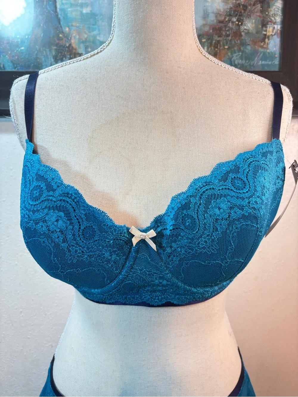 Teal Lace Underwire Bra & Lace Briefs - Supportive Women's Intimates